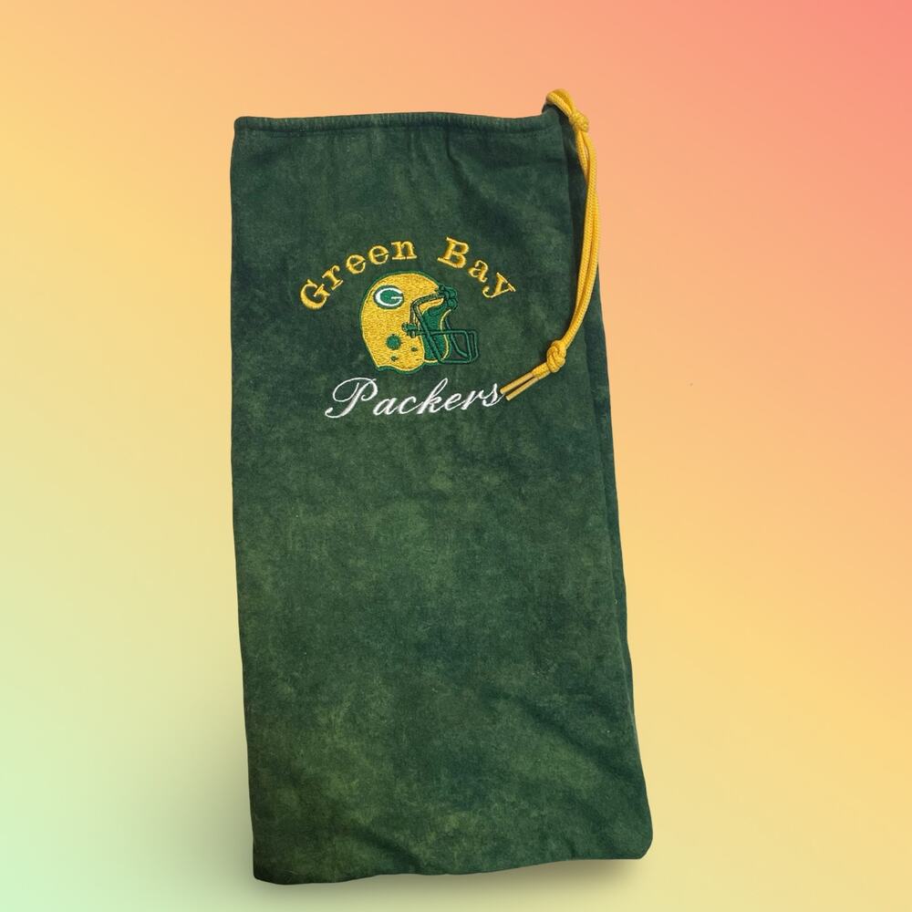 Green Bay Packers Drawstring Pouch Bag Velvet Velour Embroidered 90s Vintage
